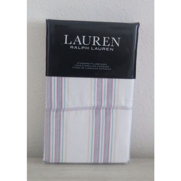 Lauren Ralph Lauren Set of 2 Claudia Stripe STANDARD Pillowcases $135+ - Picture 1 of 8